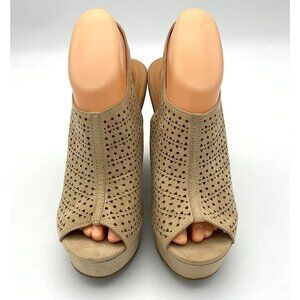 Chinese Laundry Z Donner Slingback Faux Suede Wedge Perforated Sandals 7.5